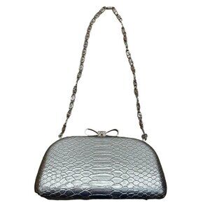 Small Silver Evening Clutch‎ with Chain Strap Rhinestone Bow